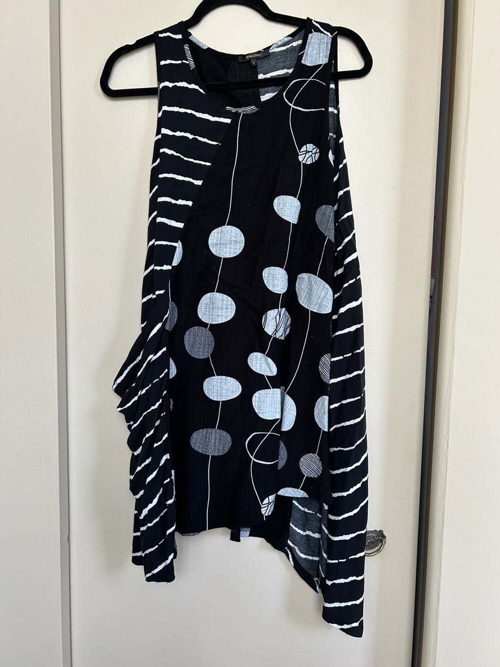 Radzou Sleeveless Mixed Print Asymmetric Tunic Dress with Pockets